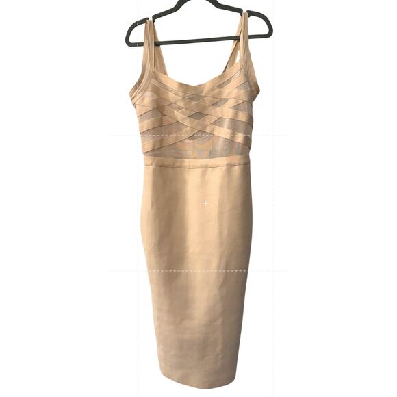 NWT! Fashion Nova L Cassidy Bandage Midi Dress Sheer Bodycon Sexy Nude Cream - Picture 3 of 10